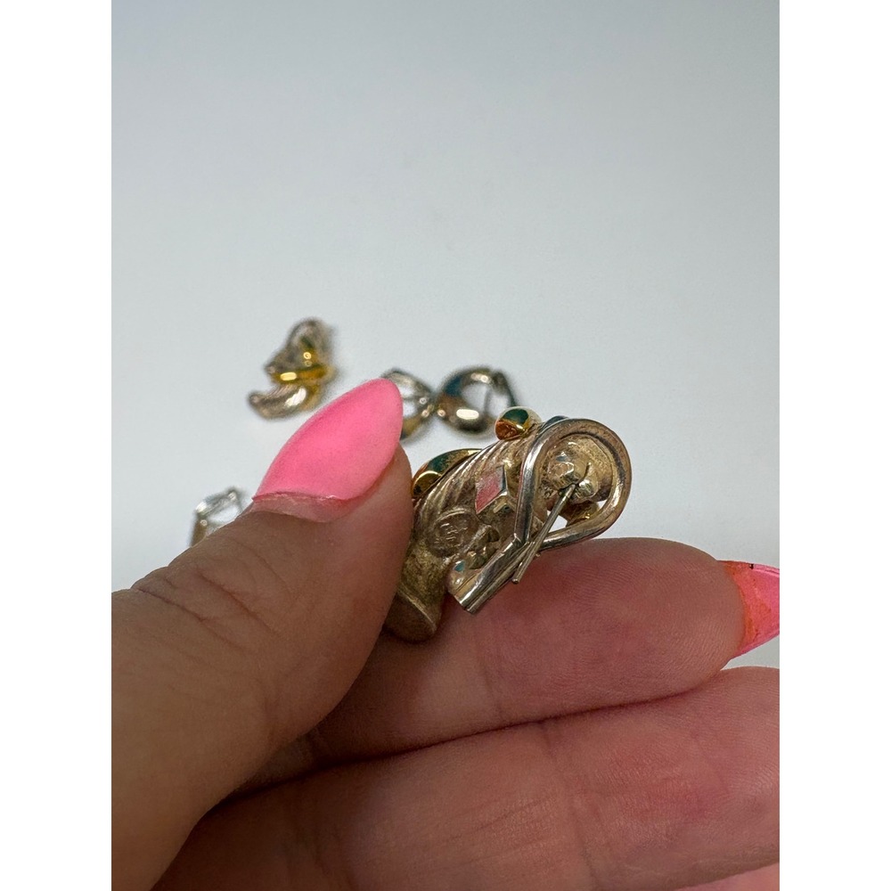 Vintage Clip On Earring Lot 3 Pairs Silver Gold Tone Twisted Dome Square J781 - Picture 6 of 8